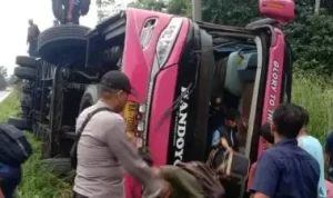 Jalan Licin, Bus Handoyo Alami Kecelakaan Tunggal